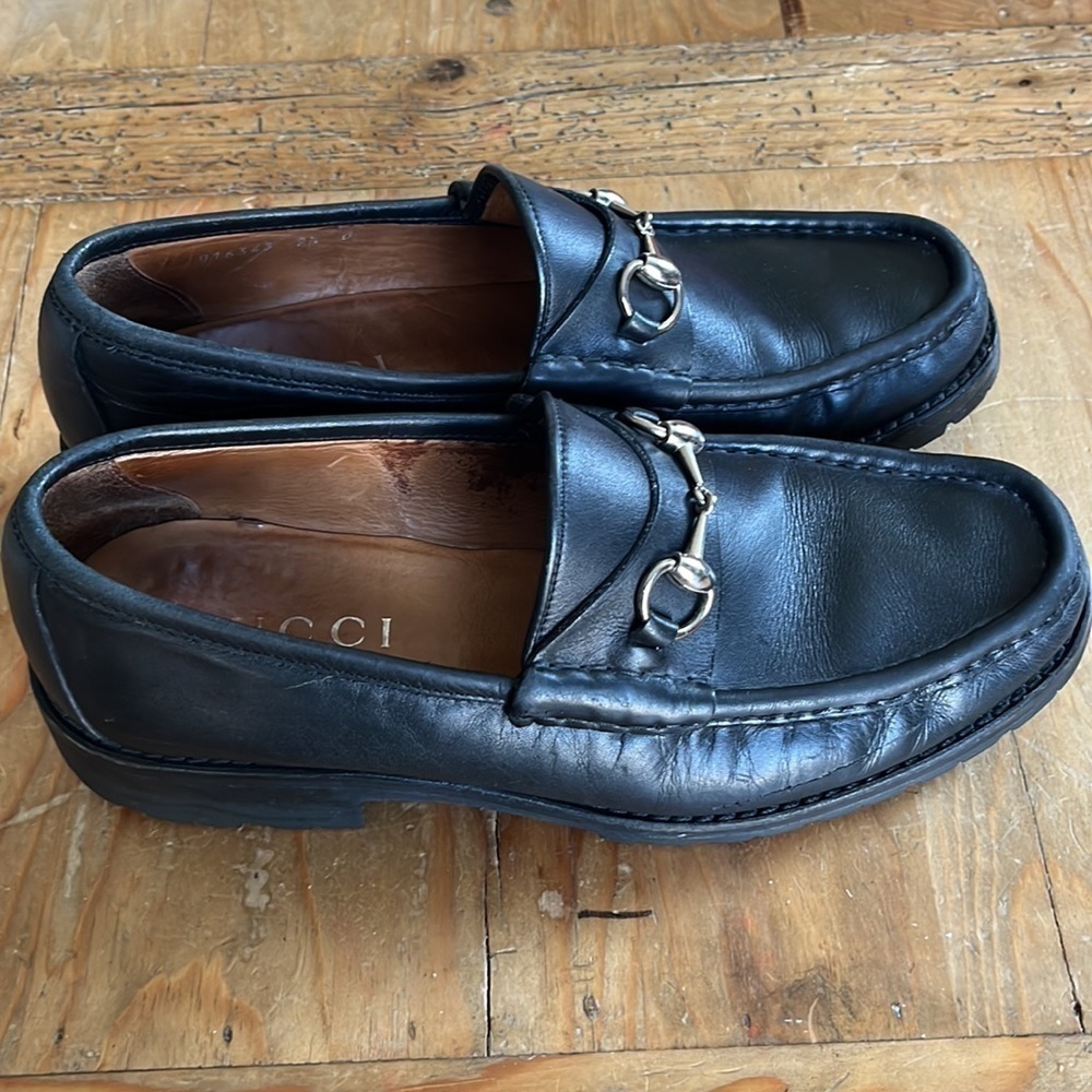 GUCCI Horsebit Mens Jasper Loafers Lug Sole Dress Shoe Black Leather 9.5 - Picture 2 of 16